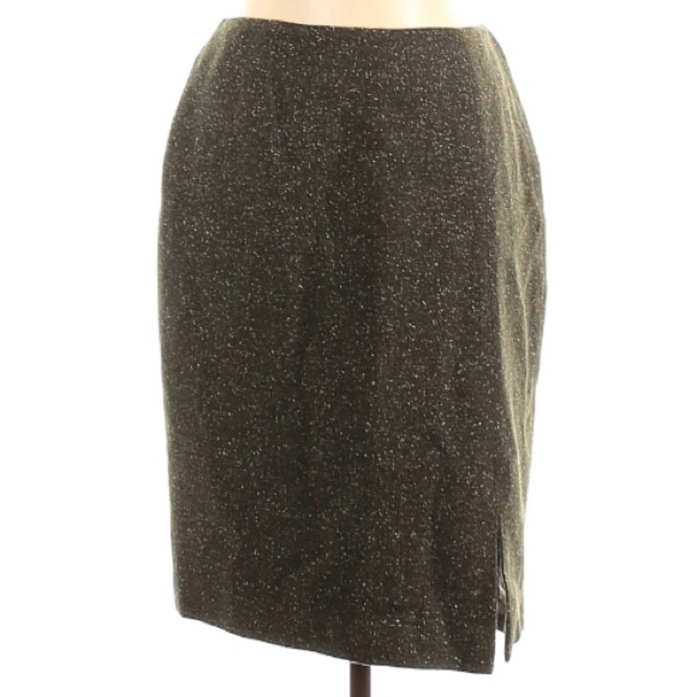 Nordstrom Caslon Wool Silk Midi Skirt, Size 10, Olive Green